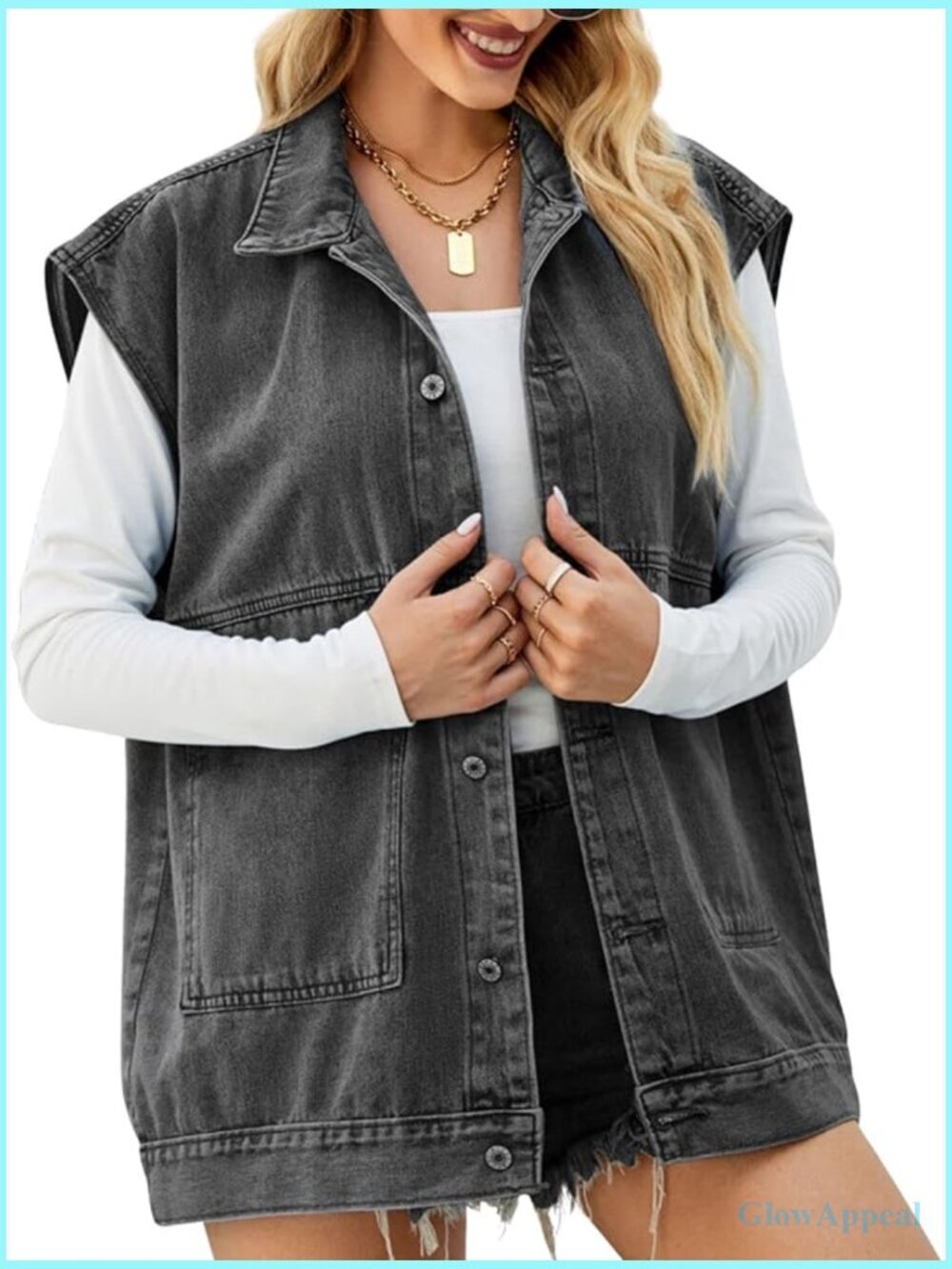 Vintage Denim Jean Vest Oversized Button Down Waistcoat Gilet